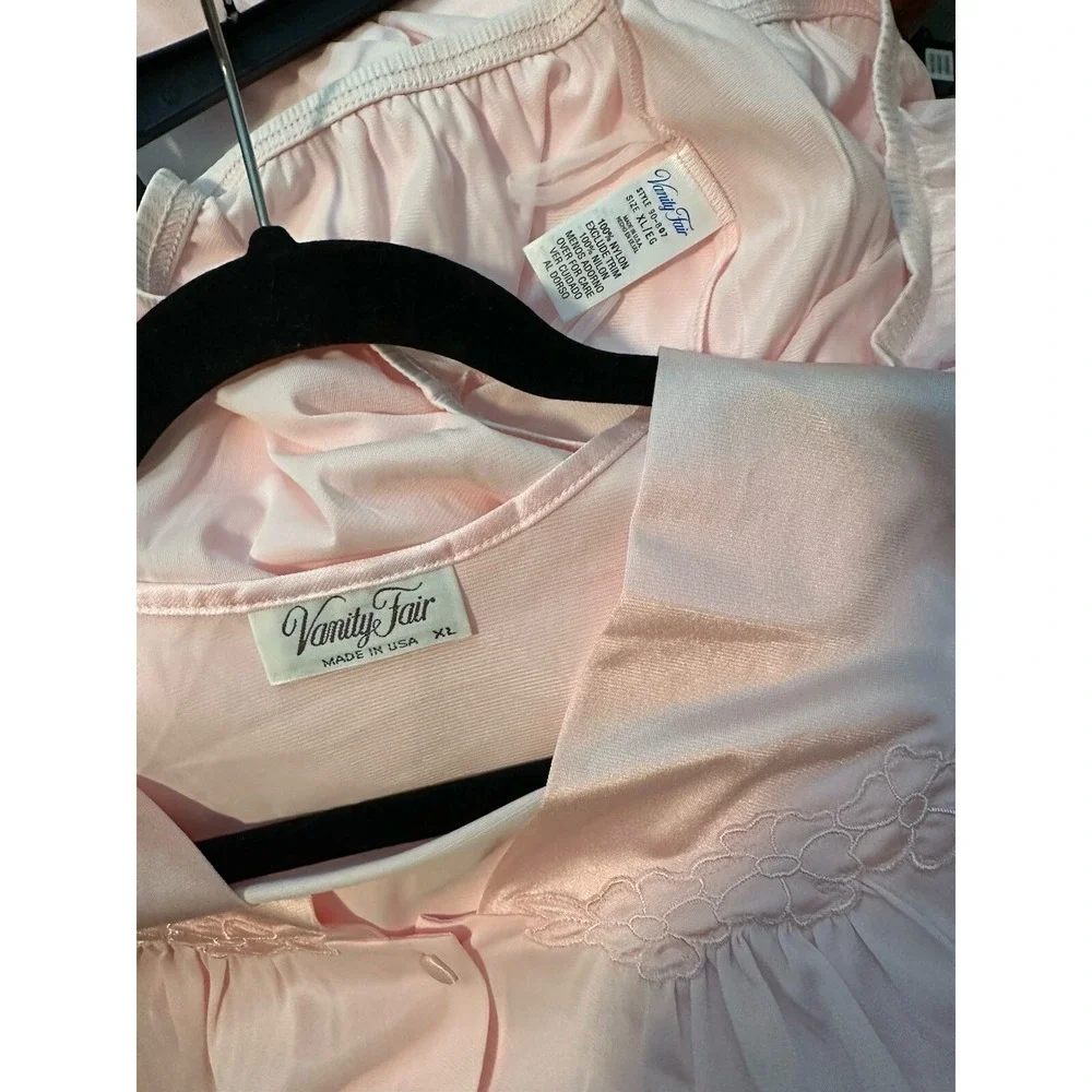 Vtg Vanity Fair Pink 2 Piece Pajama Set XL Nylon Short Sleeve Top Long Pants NWT